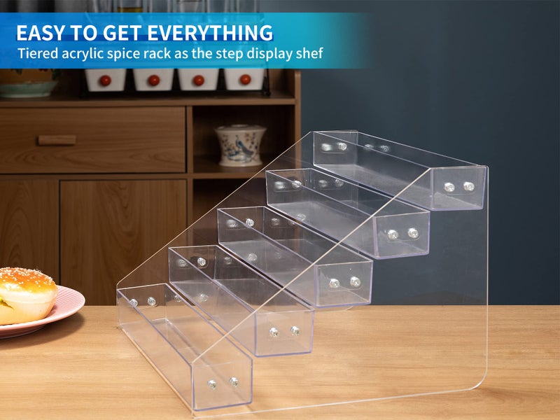 Kihor Acrylic Spice Rack  Tiered Spice Rack Shelf Seasoning Organizer for Countertop  Cabinet  Pantry  Kitchen Storage - 5 Tier  2PCS - Image 2